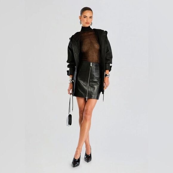 NWT Retrofete Adrienne Black Leather Mini Skirt Size Medium - Picture 1 of 11